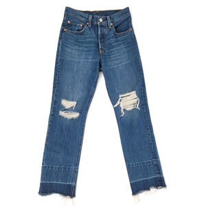 Levi’s 501 Cropped Distressed Straight‎ Leg Jeans Women’s Size 26x28 Raw Hem